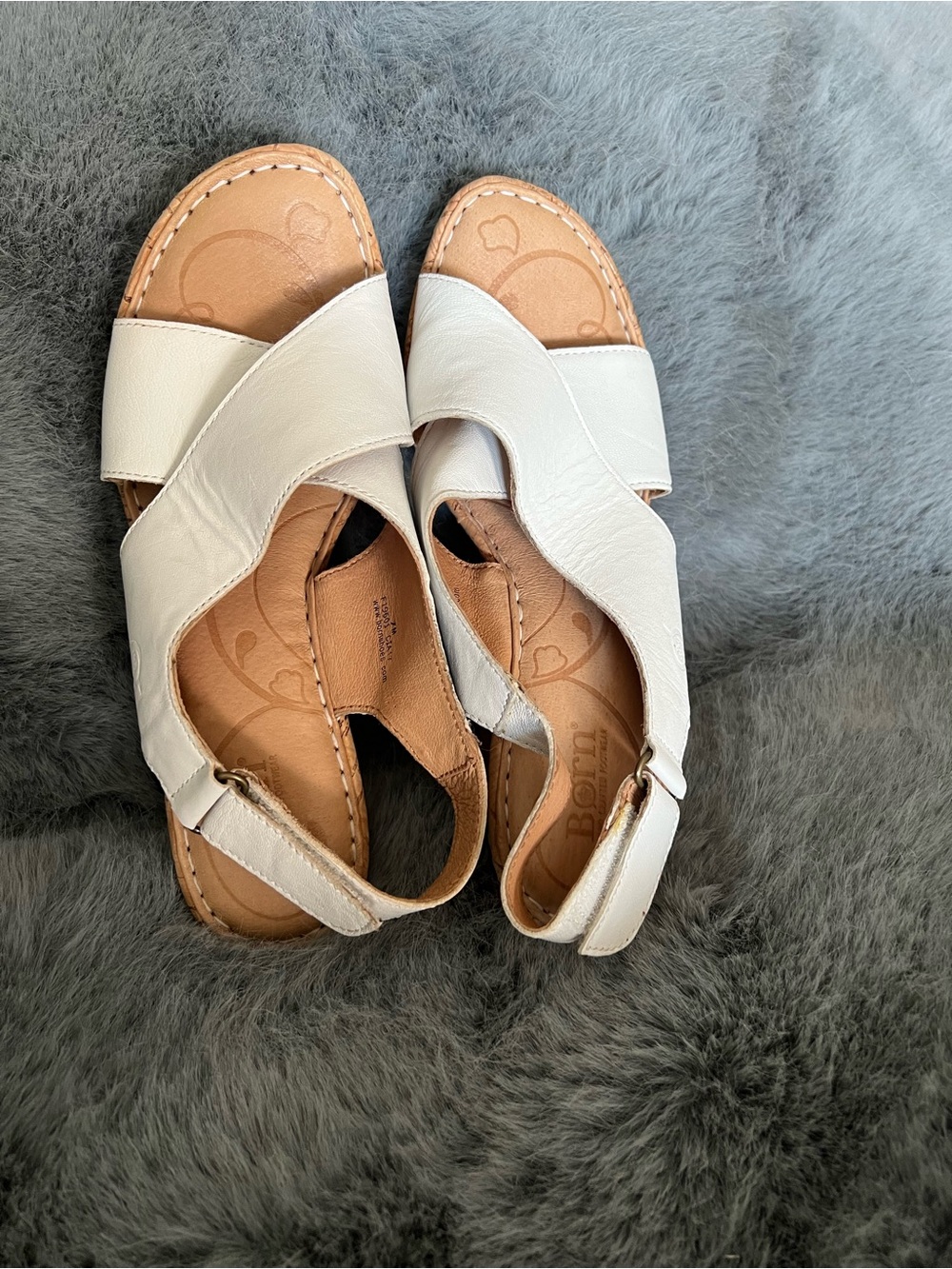 Born White Leather Crisscross Slingback Sandals with Cork Wedge